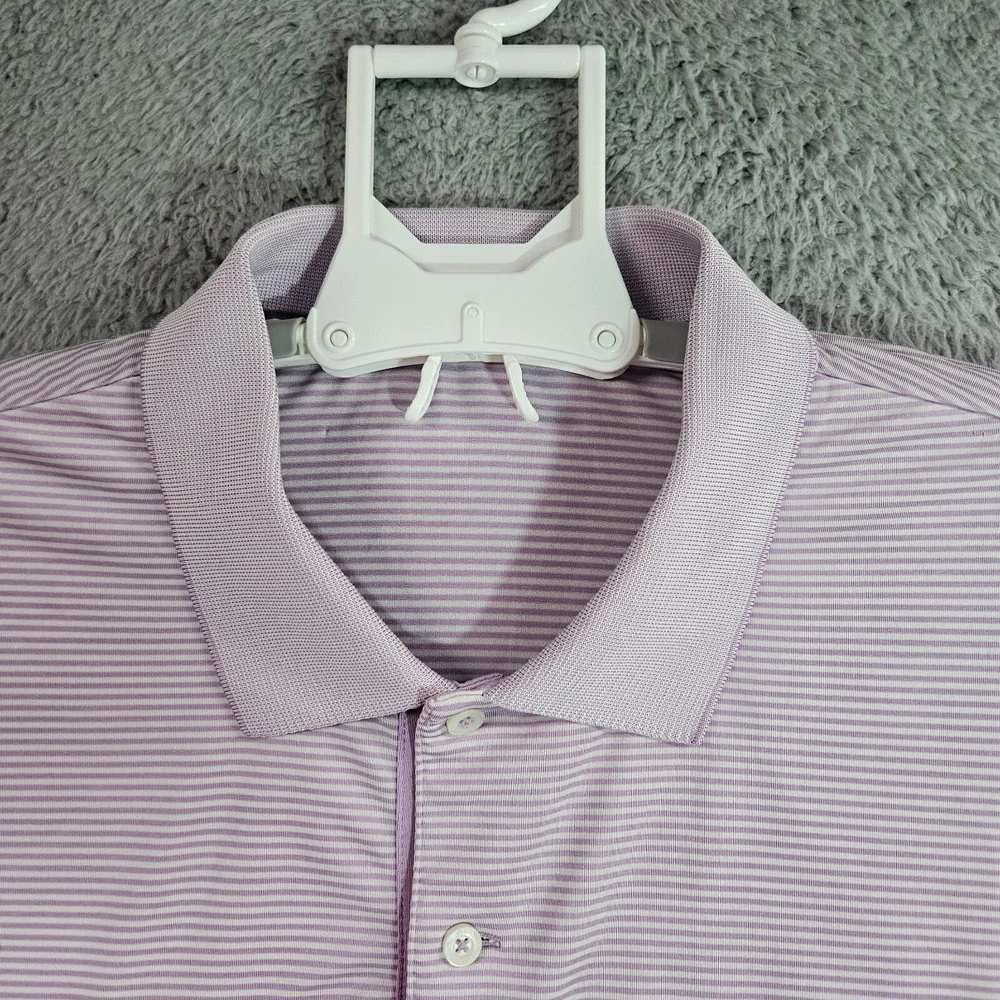 RLX‎ Ralph Lauren Polo Shirt Men XL Short Sleeve Purple White Striped Golf - XL